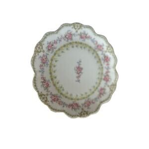 Antique‎ Limoges Elite France Plate – Pink Rose Floral Scalloped Edge